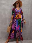 Plus Size Dark Purple Kaftan Beach Cover-Up Dress