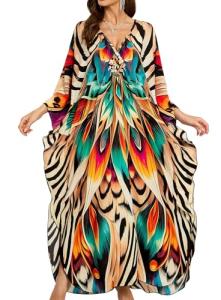 Plus Size Floral Print V-Neck Kaftan Dress