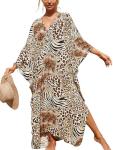 Plus Size Animal Print V-Neck Batwing Kaftan