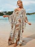 Plus Size Animal Print V-Neck Batwing Kaftan
