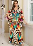 Plus Size Floral Print V-Neck Kaftan Dress
