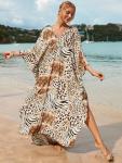 Plus Size Animal Print V-Neck Batwing Kaftan