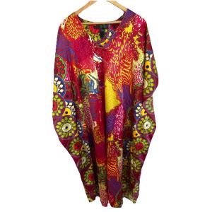 Boho Abstract Print V Neck Kaftan Dress