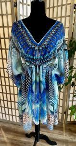 Blue Boho Sheer Kaftan Swim Cover Up