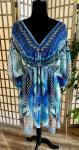 Blue Boho Sheer Kaftan Swim Cover Up