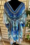 Blue Boho Sheer Kaftan Swim Cover Up