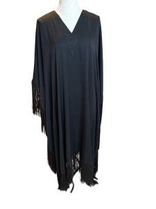 Black Fringed Retro V-Neck Kaftan for Women