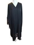 Black Fringed Retro V-Neck Kaftan for Women