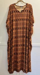 Kente Print Kaftan Dress in Brown Red Yellow