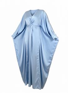 Sky Blue Satin Maxi Kaftan Dress with Batwing Sleeves