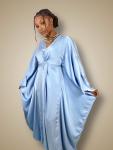 Sky Blue Satin Maxi Kaftan Dress with Batwing Sleeves
