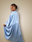 Sky Blue Satin Maxi Kaftan Dress with Batwing Sleeves
