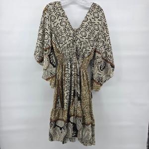 Bohemian Midi Kaftan Dress in Gold Beige
