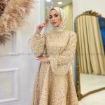 Glittering Floor Length Puff Sleeve Kaftan Dress