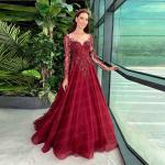 Burgundy Custom Evening Kaftan with Lace Sleeves