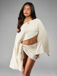 Cream Off-Shoulder Kaftan Wrap Top and Skirt Set