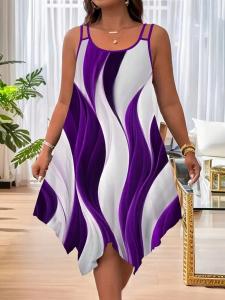 Plus-Size Asymmetrical Geometric Striped Kaftan Dress