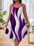 Plus-Size Asymmetrical Geometric Striped Kaftan Dress