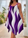 Plus-Size Asymmetrical Geometric Striped Kaftan Dress