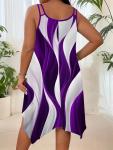 Plus-Size Asymmetrical Geometric Striped Kaftan Dress