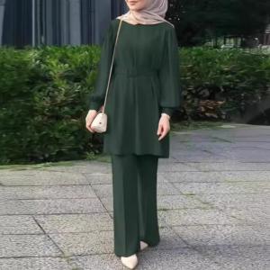 Elegant Long Sleeve Kaftan Set with Belt