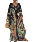Plus Size Ethnic Print Kaftan Dress with Pockets