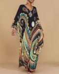 Plus Size Ethnic Print Kaftan Dress with Pockets