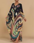 Plus Size Ethnic Print Kaftan Dress with Pockets