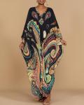 Plus Size Ethnic Print Kaftan Dress with Pockets