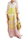 Printed Satin Silk Casual Boat Neck Kaftan