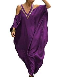 Turkish Cold Shoulder Kaftan Dress in Purple