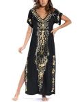 Embroidered Short Sleeve Maxi Kaftan Dress
