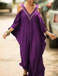 Turkish Cold Shoulder Kaftan Dress in Purple