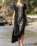 Embroidered Short Sleeve Maxi Kaftan Dress