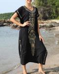 Embroidered Short Sleeve Maxi Kaftan Dress