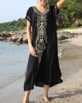 Embroidered Short Sleeve Maxi Kaftan Dress