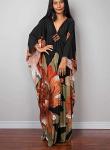 Plus Size Green Floral Kaftan Beach Cover-Up