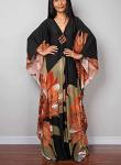 Plus Size Green Floral Kaftan Beach Cover-Up