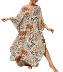 Moroccan Leopard Print Plus Size Kaftan Dress