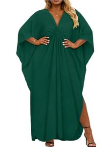Plus Size V Neck Beach Kaftan Dress (Green)