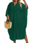 Plus Size V Neck Beach Kaftan Dress in Green