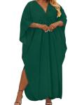 Plus Size V Neck Beach Kaftan Dress in Green