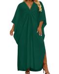 Plus Size V Neck Beach Kaftan Dress in Green