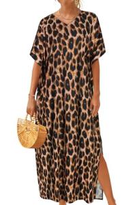 Chicgal Leopard Print Oversized Kaftan Dress