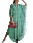 Light Green Button Down Beach Kaftan with Pockets