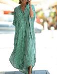Light Green Button Down Beach Kaftan with Pockets