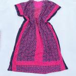 Boho Batik Kaftan Dress in Black Red Pink