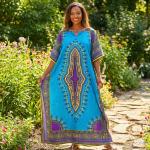 Turquoise African Print Maxi Kaftan Beach Coverup