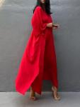 Red Bohemian Loose Fit Beach Kaftan Dress