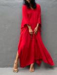 Red Bohemian Loose Fit Beach Kaftan Dress